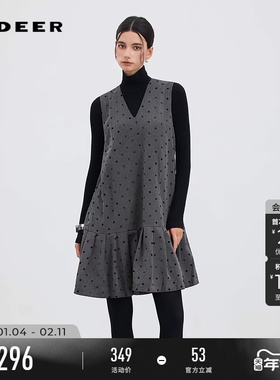 sdeer圣迪奥女装25年新品学院风V领撞色波点无袖连衣裙S253Z1256