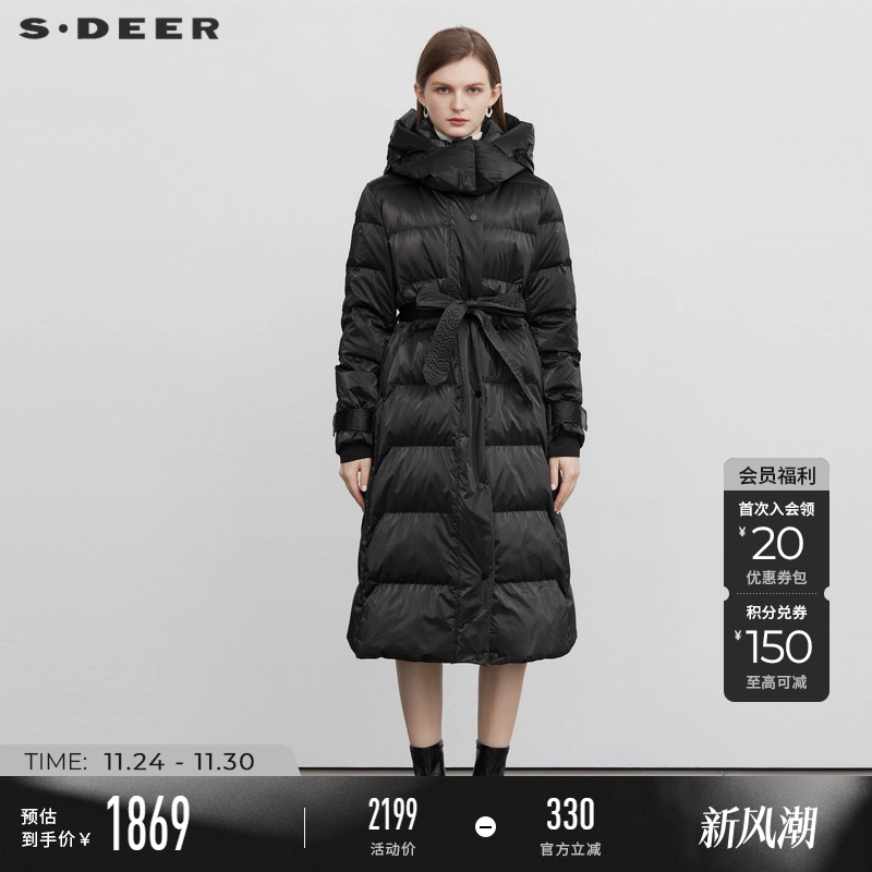 s.deer连帽收腰羽绒服