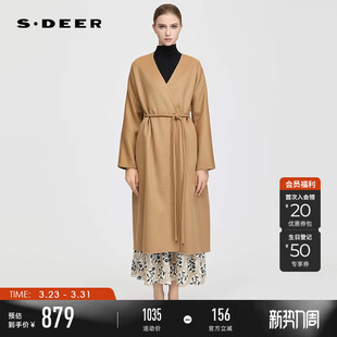大衣S254Z2501 OL风V领收腰双面呢长款 sdeer圣迪奥女装 25年新品