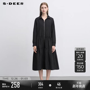 立领碎褶拼接宽松连衣裙S244Z1209 个性 sdeer圣迪奥冬装 女装