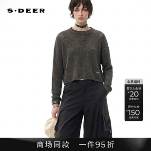 【商场同款】sdeer圣迪奥女装26年罗纹圆领粗针织宽松落肩袖毛衣