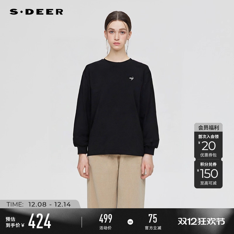 s.deer时尚圆领箭头胸针宽松卫衣