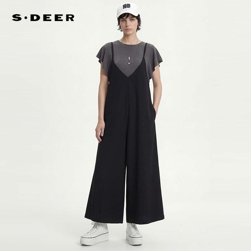 sdeerOL风撞色针织衫背带裤套装图片