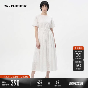 圆领印花收腰网纱泡泡袖 连衣裙S252Z1260 女装 sdeer圣迪奥夏装