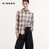 sdeer圣迪奥慵懒翻领撞色格纹宽松衬衫 好物体验专享 S261Z0503