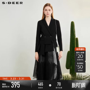 领晕染网纱拼接长款 西装 风衣S231Z1809 女装 sdeer圣迪奥春装