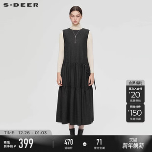 圆领钉珠毛呢无袖 时尚 连衣裙S254Z1203 25年新品 sdeer圣迪奥女装