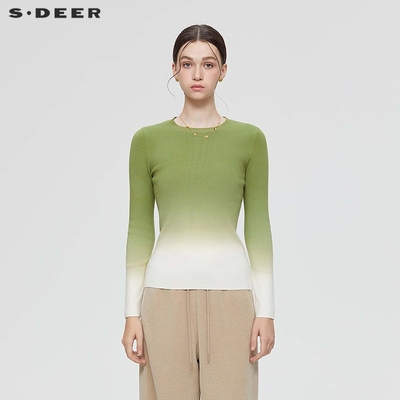 sdeer圆领渐变晕染修身针织衫