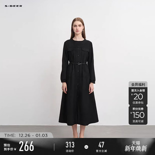 连衣裙S243Z12A7 复古圆领收腰拼接长袖 sdeer圣迪奥秋装 女装