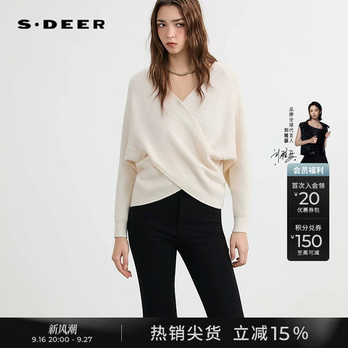sdeer慵懒风V领交叉不规则针织衫