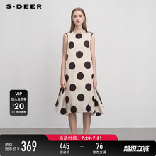 sdeer圣迪奥夏季新品女装圆领撞色波点宽松无袖连衣裙S252Z1224