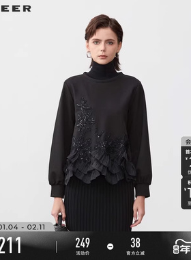 sdeer圣迪奥2025秋装女复古圆领绣花不规则卫衣外套S243Z2206