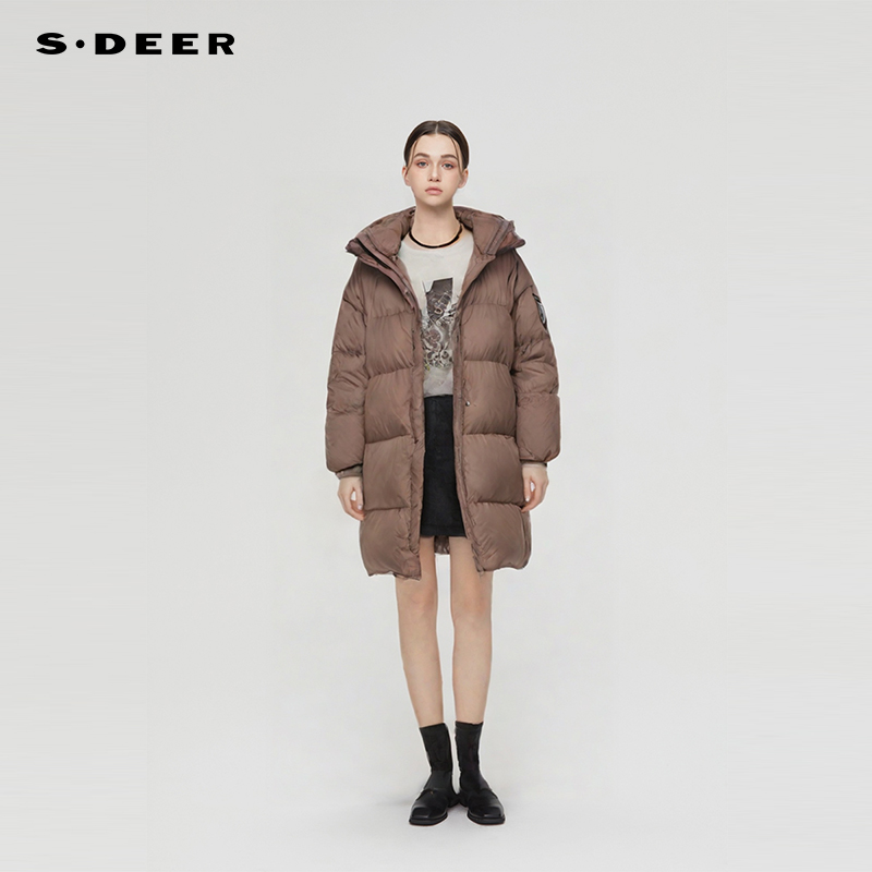sdeer连帽宽松鹅绒长款羽绒服