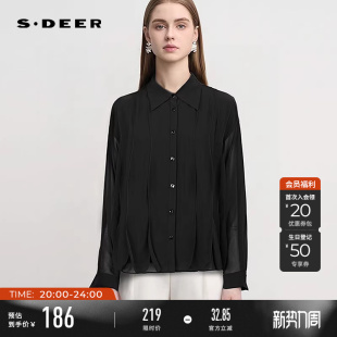 S25180505 OL风文艺翻领荷叶边雪纺衬衫 sdeer圣迪奥春装 女装