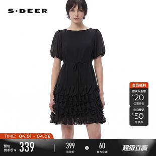 圆领收腰荷叶边泡泡袖 连衣裙S252Z1272 夏季 sdeer圣迪奥女装