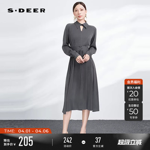 休闲翻领收腰衬衫 雪纺连衣裙S233Z12D2 女装 sdeer圣迪奥春秋装