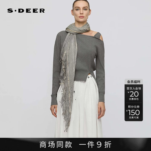 sdeerOL风不对称露肩开叉针织衫