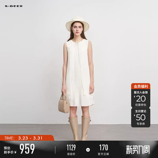 sdeer圣迪奥夏装 桑蚕丝连衣裙女S25281251 圆领雪纺拼接条纹无袖