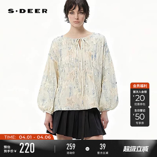 田园风系带圆领绣花长袖 上衣S252Z3235 夏季 sdeer圣迪奥女装