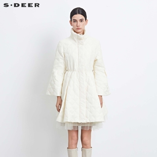 sdeer圣迪奥女装立领喇叭袖收腰肌理网纱棉服S234Z2301