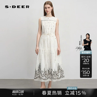 sdeer圣迪奥女装夏季圆领波点绣花收腰无袖连衣裙S252Z1209