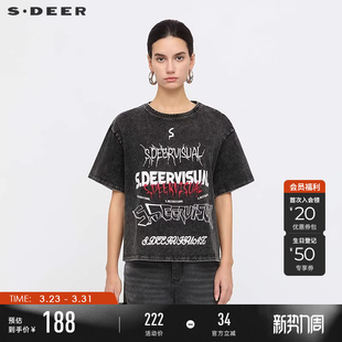 圆领撞色字母短袖 个性 T恤S25260111 夏装 sdeer圣迪奥女装
