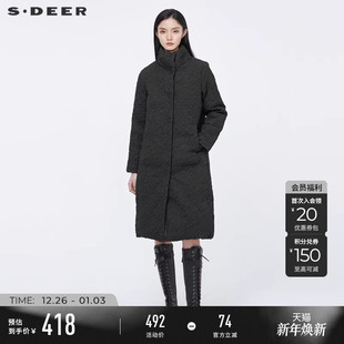 羽绒服女S21482482 围脖肌理褶皱黑色长款 sdeer圣迪奥冬装 个性