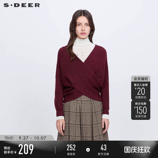 sdeer圣迪奧秋季 時尚 V領交叉拼接寬松針織衫 S233Z35A7 女裝