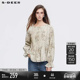复古圆领风琴褶印花宽松衬衫 sdeer圣迪奥女装 春秋装 S253Z0585