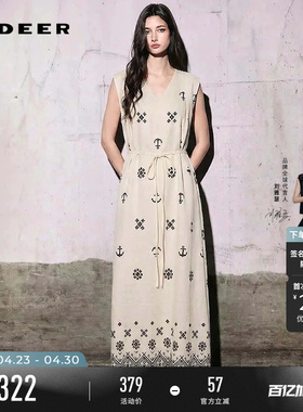 sdeer圣迪奥女装夏季田园风V领印花收腰无袖连衣裙S252Z12D3