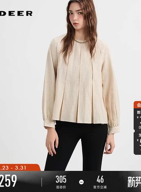 sdeer圣迪奥女装春秋装OL风圆领压褶拼接宽松上衣S253Z2213