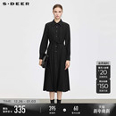 连衣裙S25361202 赫本风翻领压褶收腰衬衫 sdeer圣迪奥女装 25年新品