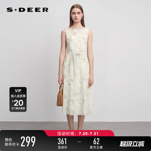 sdeer圣迪奥夏季 吊带两件套连衣裙S242Z12N2 女装 圆领收腰印花无袖