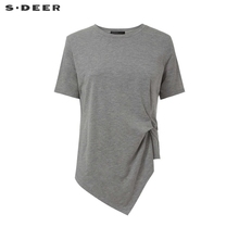 sdeer圣迪奥女装时尚圆领解构不规则短袖T恤S24280107