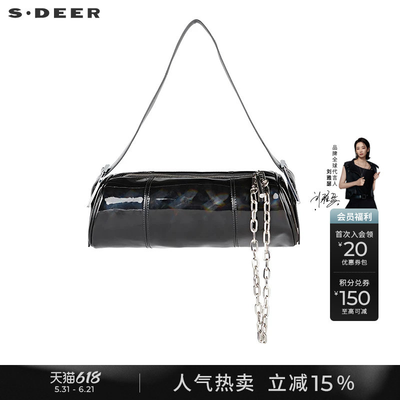sdeer圣迪奥女装冬季个性链条镭射圆筒腋下包S21483827