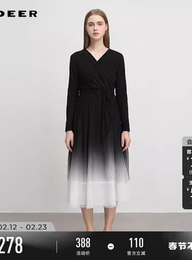 sdeer圣迪奥春装女装圆领交叉收腰网纱针织吊带裙套装S241Z1410