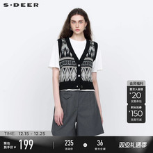 sdeer圣迪奥女装罗纹提花慵懒针织背心针织外套S23463518
