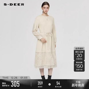 sdeer圣迪奥秋冬装 优雅圆领收腰绣花网纱连衣裙S244Z1206 女装
