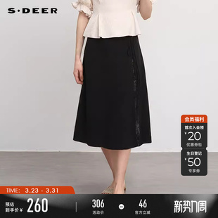 长裙S241Z1117 复古高腰盘扣印花新中式 sdeer圣迪奥春装 女装
