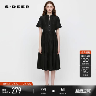 木耳边系带风琴褶泡泡袖 连衣裙S242Z12F1 女装 sdeer圣迪奥夏季