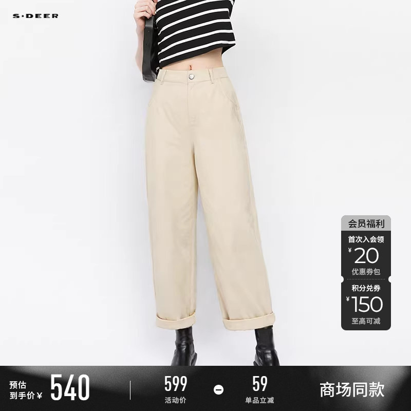 【商场同款】sdeer圣迪奥女OL风高腰插袋直筒休闲长裤S25280834