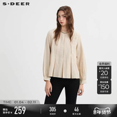 sdeer圣迪奥女装 春秋装 OL风圆领压褶拼接宽松上衣S253Z2213