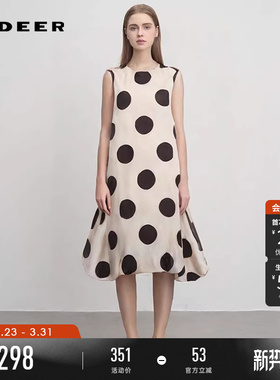 sdeer圣迪奥夏季女装圆领撞色波点宽松无袖连衣裙S252Z1224