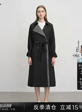 sdeer圣迪奥秋冬装女装时尚翻领印花收腰长款风衣S244Z1804