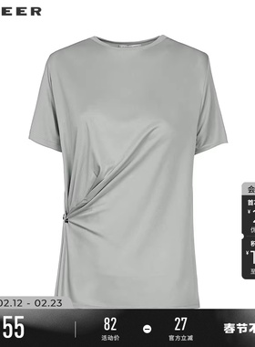sdeer圣迪奥春秋装女装时尚圆领收腰基本款短袖T恤S223Z0135