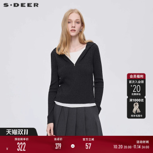 S253Z3538 抽绳连帽拉链拼接宽松针织衫 sdeer圣迪奥女装 25年新品