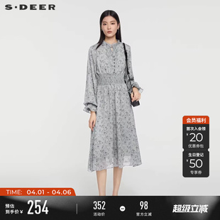 木耳边V领碎花束腰灯笼袖 连衣裙S231Z12B3 女装 sdeer圣迪奥春装