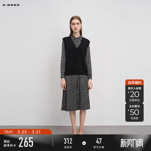 裙套装 sdeer圣迪奥春装 纹针织背心衬衫 学院风格 S241Z1406 女装