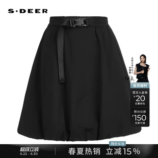 sdeer圣迪奥女装夏装个性松紧拼接工装宽松短裙S252Z1301