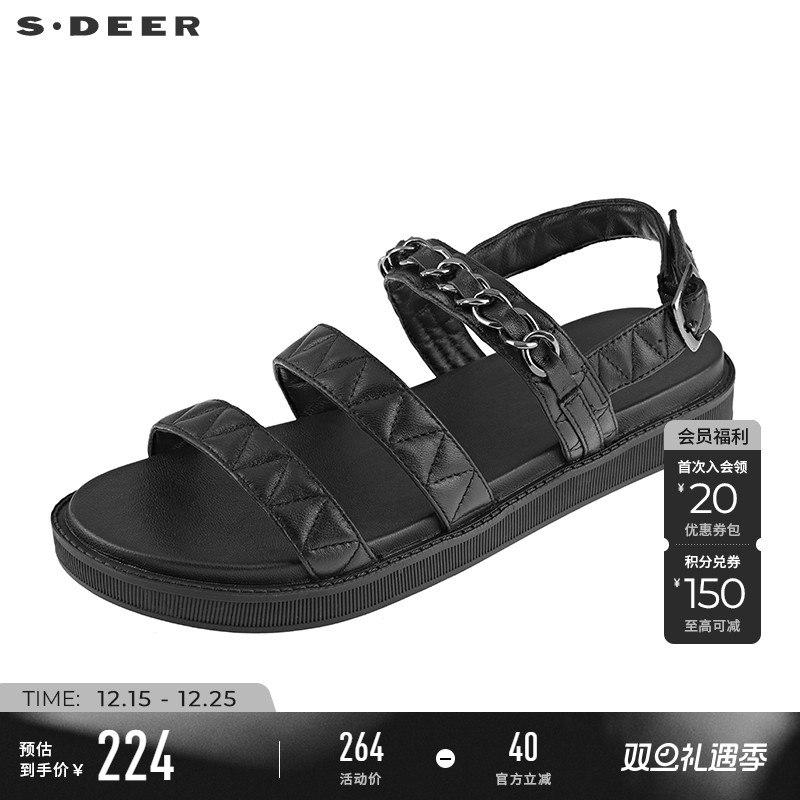 s.deer运动时尚黑色凉鞋21夏装